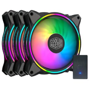 Cooler Master MasterFan MF120 Halo 3n1Fans، إضاءة ARGB ثنائية الحلقة قابلة للتخصيص، ضغط ثابت 120 مم PWM، موسع رأس ARGB لحافظة الكمبيوتر الشخصي، مبرد الهواء والسوائل (MFL-B2DN-18NPA-R1)، أسود in Kuwait