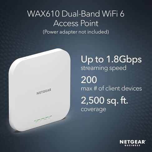 NETGEAR Cloud Managed Wireless Access Point (WAX610PA) - WiFi 6 Dual-Band AX1800 Speed | Up to 200 Client Devices | 802.11ax | Insight Remote Management | PoE+ Powered or Included AC Adapter in Saudi Arabia