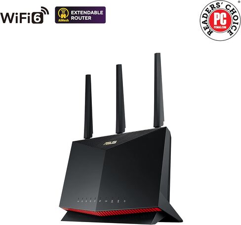 ASUS RT-AX86U (AX5700) راوتر ألعاب ثنائي النطاق WiFi 6 قابل للتمديد، منفذ 2.5 جيجا، منفذ ألعاب، وضع ألعاب الهاتف المحمول، إعادة توجيه المنفذ، أمان شبكة بدون اشتراك، حماية فورية، VPN، متوافق مع AiMesh in Kuwait