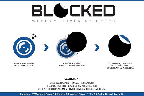 BLOCKED Webcam/Camera Vinyl Covers | Low-Tack Restickable Webcam Sticker | Multiple Sizes | Black 57-Pack Tabbed (Muted Matte) in Kuwait