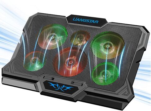 LIANGSTAR Laptop Cooling Pad, Laptop Cooler with 6 Quiet Fans for 12-17 Inch Notebook Gaming Fan Stable Stand, 7 Height & Wind Speed Adjustable, 2 USB Port & Phone Holder (Black) in Saudi Arabia