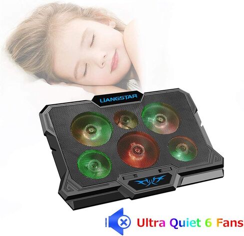 LIANGSTAR Laptop Cooling Pad, Laptop Cooler with 6 Quiet Fans for 12-17 Inch Notebook Gaming Fan Stable Stand, 7 Height & Wind Speed Adjustable, 2 USB Port & Phone Holder (Black) in Saudi Arabia