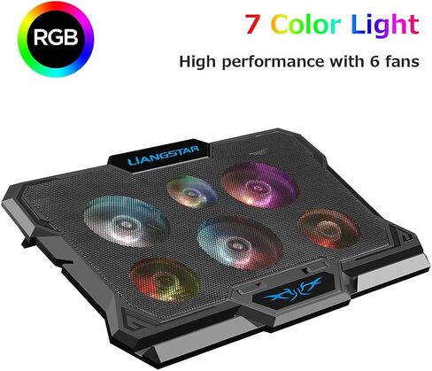 LIANGSTAR Laptop Cooling Pad, Laptop Cooler with 6 Quiet Fans for 12-17 Inch Notebook Gaming Fan Stable Stand, 7 Height & Wind Speed Adjustable, 2 USB Port & Phone Holder (Black) in Saudi Arabia