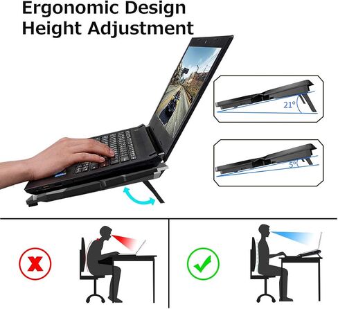 LIANGSTAR Laptop Cooling Pad, Laptop Cooler with 6 Quiet Fans for 12-17 Inch Notebook Gaming Fan Stable Stand, 7 Height & Wind Speed Adjustable, 2 USB Port & Phone Holder (Black) in Saudi Arabia