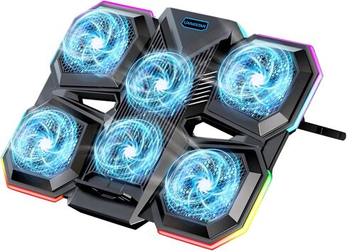 LIANGSTAR Laptop Cooling Pad, Laptop Cooler with 6 Quiet Fans for 12-17 Inch Notebook Gaming Fan Stable Stand, 7 Height & Wind Speed Adjustable, 2 USB Port & Phone Holder (Black) in Saudi Arabia