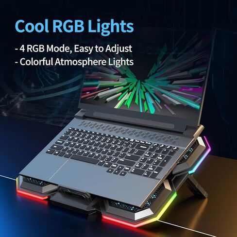 LIANGSTAR Laptop Cooling Pad, Laptop Cooler with 6 Quiet Fans for 12-17 Inch Notebook Gaming Fan Stable Stand, 7 Height & Wind Speed Adjustable, 2 USB Port & Phone Holder (Black) in Saudi Arabia