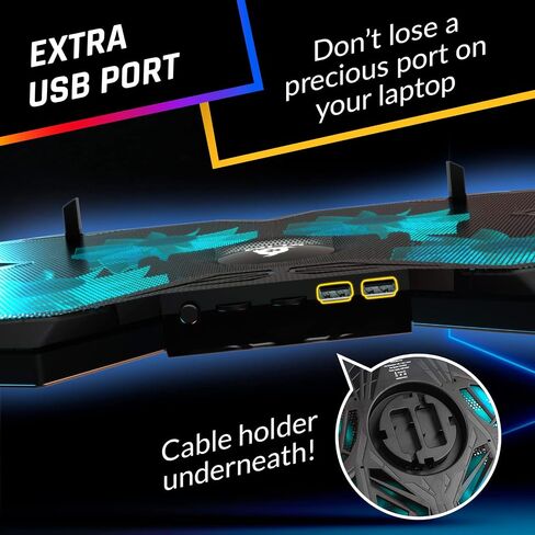 KLIM Wind Laptop Cooling Pad - More Than 500 000 Units Sold - New Version - The Most Powerful Rapid Action Cooling Fan - Laptop Stand with 4 Cooling Fans at 1200 RPM - USB Fan - PS5 PS4 - RGB in Kuwait