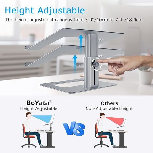 BoYata Laptop Stand, Ergonomic Aluminum Height Adjustable Computer Stand Laptop Holder for Desk, Compatible with MacBook Pro/Air, Dell, Lenovo, HP, Samsung, More Laptops 11-17" (Black) in Saudi Arabia