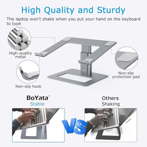 BoYata Laptop Stand, Ergonomic Aluminum Height Adjustable Computer Stand Laptop Holder for Desk, Compatible with MacBook Pro/Air, Dell, Lenovo, HP, Samsung, More Laptops 11-17" (Black) in Saudi Arabia