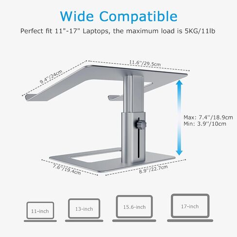 BoYata Laptop Stand, Ergonomic Aluminum Height Adjustable Computer Stand Laptop Holder for Desk, Compatible with MacBook Pro/Air, Dell, Lenovo, HP, Samsung, More Laptops 11-17" (Black) in Saudi Arabia