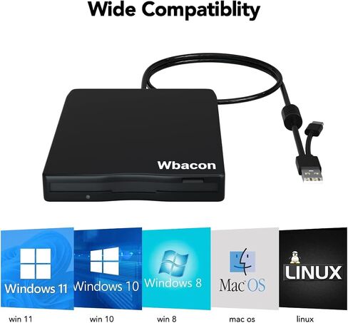 Wbacon Dual interface3.5 USB External Floppy Disk Drive Portable 1.44 MB FDD for PC Windows XP 7 8 10 11.USB3.0&Type C in Saudi Arabia