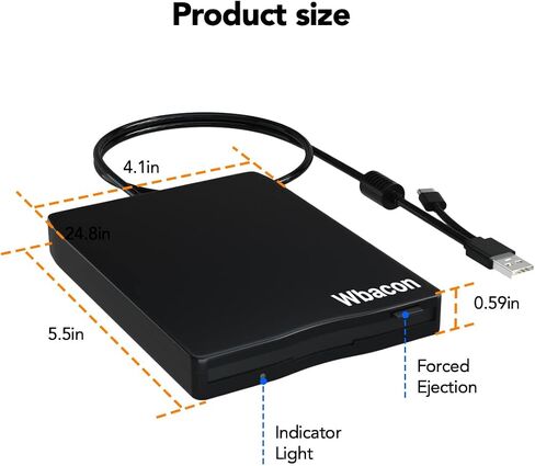 Wbacon Dual interface3.5 USB External Floppy Disk Drive Portable 1.44 MB FDD for PC Windows XP 7 8 10 11.USB3.0&Type C in Saudi Arabia