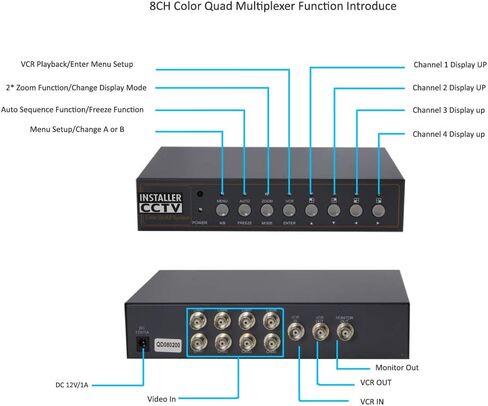 Installer CCTV 4CH Video Color Quad Multiplexer with Loopout, Remote Control and Free 1 Amp Power Adapter in Saudi Arabia