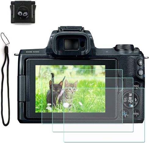 Screen Protector Compatible with Canon EOS M50/200D Digital SLR Camera Tempered Glass Cover Protect Full Cover Edge to Edge Anti-Bubble Scratch-Resistant,with Briquettes Hot Shoe Anti-Drop Belt(3 Pack) in Saudi Arabia