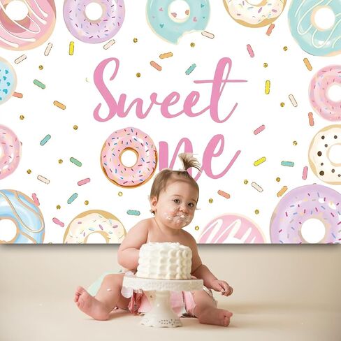 7x5ft الحلو واحد أول عيد ميلاد خلفية للطفل دش صبي فتاة طفل حديث الولادة الوردي الأزرق الكرتون دونات الحدث حزب زينة لوازم التصوير الفوتوغرافي استوديو صور الخلفيات راية نسيج البوليستر in Saudi Arabia
