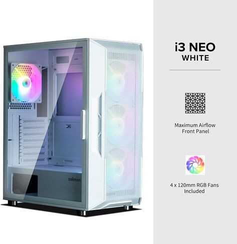 حافظة كمبيوتر مكتبي للألعاب Zalman i3 Neo ATX Mid-Tower RGB، باللون الأسود in Kuwait