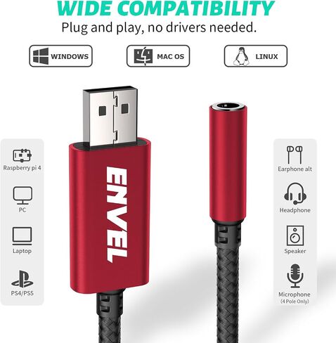 USB to 3.5mm Audio Adapter, External Stereo Sound Card | Dual TRS 3-Pole 3.5mm Headphone and Microphone Jack for PS4/PS5/PC/Laptop, Built-in Chip Mic-Supported Headphone Adapter in Kuwait