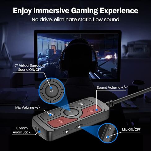 بطاقة صوت USB من BENGOO، محول صوت جاك USB إلى 3.5 مم 7.1 قناة محول صوت خارجي بطاقة صوت ستيريو لسماعات الألعاب ومكبرات الصوت وأجهزة PS4 والكمبيوتر الشخصي والكمبيوتر المحمول وسطح المكتب والنوافذ والتوصيل والتشغيل in Kuwait