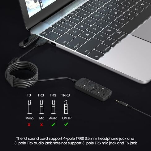 بطاقة صوت USB من BENGOO، محول صوت جاك USB إلى 3.5 مم 7.1 قناة محول صوت خارجي بطاقة صوت ستيريو لسماعات الألعاب ومكبرات الصوت وأجهزة PS4 والكمبيوتر الشخصي والكمبيوتر المحمول وسطح المكتب والنوافذ والتوصيل والتشغيل in Kuwait