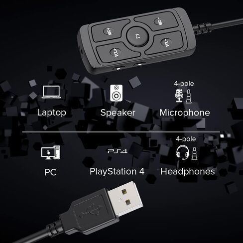 بطاقة صوت USB من BENGOO، محول صوت جاك USB إلى 3.5 مم 7.1 قناة محول صوت خارجي بطاقة صوت ستيريو لسماعات الألعاب ومكبرات الصوت وأجهزة PS4 والكمبيوتر الشخصي والكمبيوتر المحمول وسطح المكتب والنوافذ والتوصيل والتشغيل in Kuwait