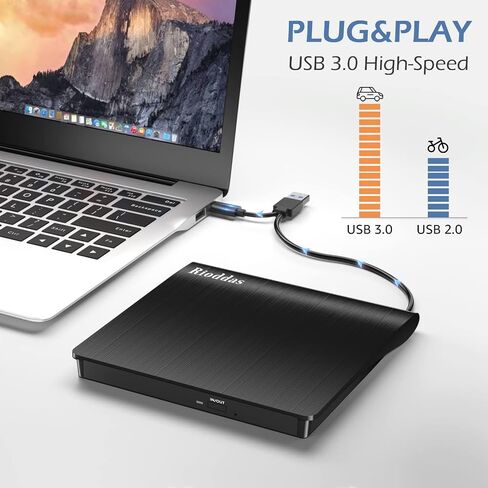 Rioddas External CD/DVD Drive for Laptop, USB 3.0 CD DVD Player Portable +/-RW Burner CD ROM Reader Writer Disk Duplicator Compatible with Laptop Desktop PC Windows Apple Mac Pro MacBook Linux in Kuwait