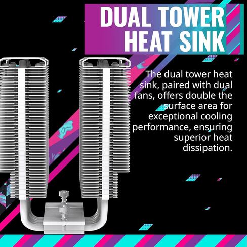 Cooler Master Hyper 622 Halo Black Dual Tower CPU Air Cooler, Halo² Fan, Dual Loop ARGB, Aluminum Top Cover, 6 Heat Pipes, 154mm (H), AMD Ryzen AM5/AM4, Intel LGA1700/1200 (RR-S4KK-20PA-R1) in Saudi Arabia