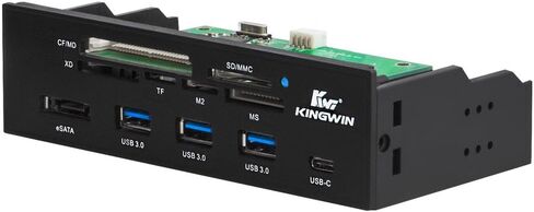 Kingwin Powered USB Hub 3.0 مع منفذ USB-C وقارئ بطاقة SD وقارئ بطاقة Micro SD - منفذ طاقة Sata مع سرعة نقل بيانات تصل إلى 5 جيجابت في الثانية - حافظة كمبيوتر 5.25 بوصة، أسود (KW525-3U3CR) in Kuwait