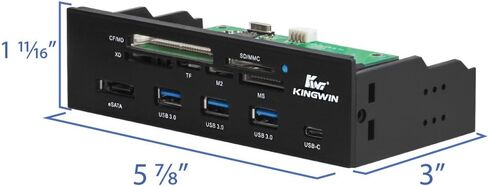 Kingwin Powered USB Hub 3.0 مع منفذ USB-C وقارئ بطاقة SD وقارئ بطاقة Micro SD - منفذ طاقة Sata مع سرعة نقل بيانات تصل إلى 5 جيجابت في الثانية - حافظة كمبيوتر 5.25 بوصة، أسود (KW525-3U3CR) in Kuwait