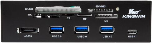 Kingwin Powered USB Hub 3.0 مع منفذ USB-C وقارئ بطاقة SD وقارئ بطاقة Micro SD - منفذ طاقة Sata مع سرعة نقل بيانات تصل إلى 5 جيجابت في الثانية - حافظة كمبيوتر 5.25 بوصة، أسود (KW525-3U3CR) in Kuwait
