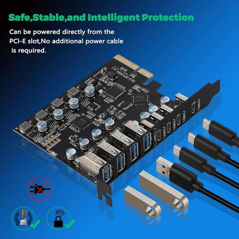 بطاقة منفذ USB PCIe من ييليا 8 منافذ 10 جيجا في الثانية عرض النطاق PCI Express (4X USB C-4x USB A) بطاقة التوسع ، USB إلى منفذ الملحقات الإضافية يدعم الكمبيوتر المكتبي ويندوز 7/8/10/لينكس وماك OS in Kuwait