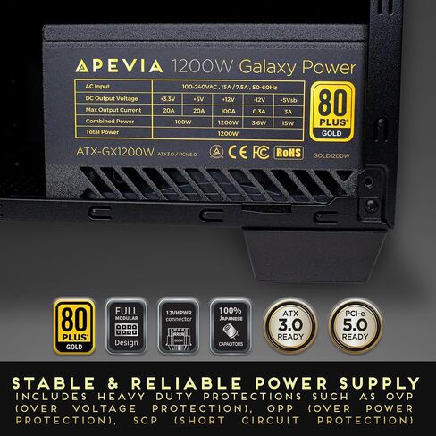 Apevia ATX-GX650W Galaxy 650W 80+ Gold معتمد نشط PFC ATX مصدر طاقة الألعاب الهادئ شبه المعياري in Kuwait