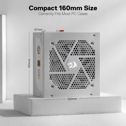Redragon RGPS-850W 850 Watt 80+ Gold Fully Modular PSU, ATX 3.1 & PCIe 5.1 | 12V-2x6 Cable for RTX 40/50 Series, 100% Japanese Capacitors, Zero-RPM Silent Fan, 160mm Compact, 12VHPWR Cable Included in Kuwait