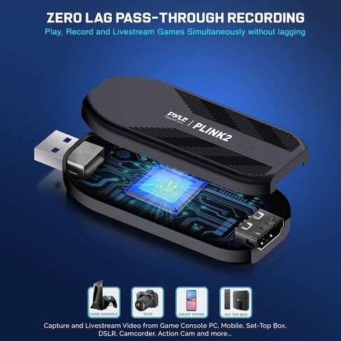 Pyle Capture Card 4K USB3.1 HDMI-to-USB Audio-Video Record via DSLR Camcorder Action Cam, Ultra High Speed, PS3, P4, PS5, Xbox, Nintendo Switch, Wii, Game Streaming, Conference Live Broadcast-PLINK3 in Kuwait