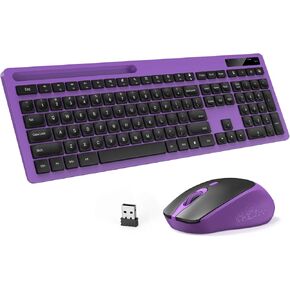 Wireless Keyboard and Mouse - Keyboard with Phone Holder, 2.4GHz Silent USB Wireless Keyboard Mouse Combo, Full-Size Keyboard and Mouse for Computer, Desktop and Laptop (Black)