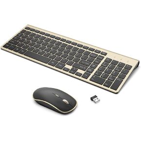 مجموعة لوحة مفاتيح وماوس لاسلكية، J JOYACCESS 2.4G USB مجموعة لوحة مفاتيح وماوس لاسلكية مدمجة ونحيفة للكمبيوتر الشخصي والكمبيوتر المحمول والكمبيوتر اللوحي والكمبيوتر Windows-Rose Gold