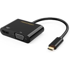 CableCreation USB C to HDMI VGA Adapter, Type C to VGA to USB C Thunderbolt 3 for Dual Monitor Adapter Compatible with iPhone 15 Plus/15 Pro Max, Galaxy S22 Ultra, MacBook Pro 2020, iPad Pro 2020