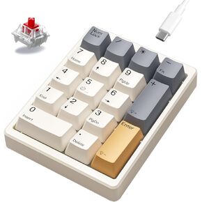 Number Pad, Mechanical Numpad Wired USB Standard 17 Keys Numeric Keypad with PBT Keycaps White Backlit Keypad for Laptop PC TKL Keyboards(Blue Switch)