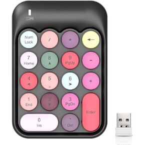 FELICON Wireless Numeric Keypad 18 Keys with 2.4G Mini Portable Silent Number Pad USB Receiver Financial Accounting Keyboard Extensions for Laptop Desktop PC Pro（Black Mix）