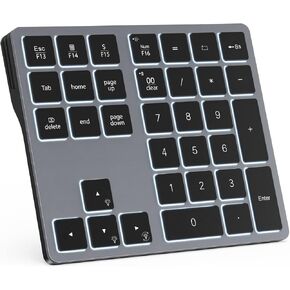 Doohoeek Backlit Bluetooth Numeric Keypad for Laptops and Computers, Number Pads 34 Keys with 7-Color Backlight for MacBook & Windows, Gray in Saudi Arabia