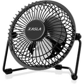 مروحة مكتب USB صغيرة مقاس 4 بوصات من xasla، مروحة صغيرة هادئة مع هيكل معدني وتدفق هواء قوي وزاوية إمالة قابلة للتعديل 360 درجة، مروحة تبريد شخصية لمكتب سطح المكتب (أسود)...