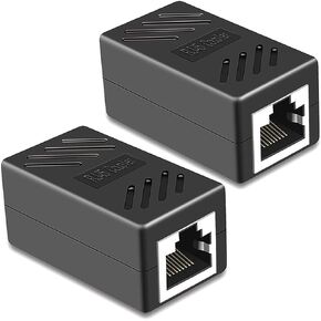 RJ45 Coupler, PLUSPOE 2 Pack Ethernet Cable Extender Inline LAN Connector Plugs for Cat5 Cat5e Cat6e Cat7 Cable, Female to Female (Black)