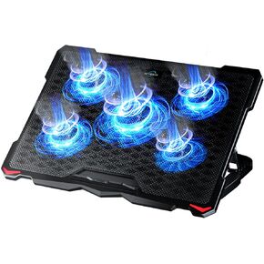 AICHESON Laptop Cooling Pad 5 Fans Up to 17.3 Inch Heavy Notebook Cooler, Blue LED Lights, 2 USB Ports, S035, Blue-5fans