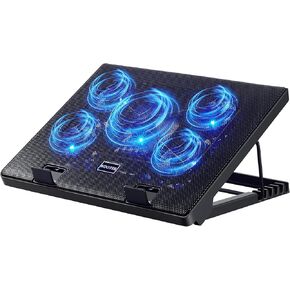 Kootek Laptop Cooling Pad Cooler Stand with 5 Quiet Fans for 12"-17" Laptop | 5 Fans, USB Powered, Laptop Cooling Stand with 2 USB Hub, 6 Adjustable Height, 360° Cooling Coverage, Anti-Slip, Blue LED in Saudi Arabia