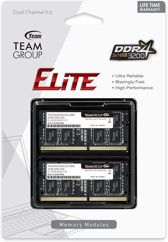 TEAMGROUP Elite DDR4 32GB Kit (2 x 16GB) 3200MHz PC4-25600 CL22 (2933MHz or 2666MHz) Unbuffered Non-ECC 1.2V SODIMM 260-Pin Laptop Notebook PC Computer Memory Module Ram Upgrade - TED432G3200C22DC-S01 in Kuwait