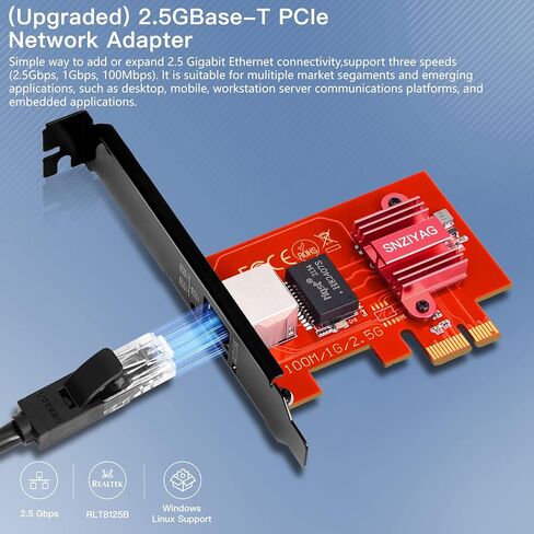 SNZIYAG 2.5G/1G/100Mbps Gigabit Ethernet PCI Express Network Card ، محول شبكة PCIe مع دعامة منخفضة ، محول RJ45 LAN للكمبيوتر المكتبي ، يدعم PXE للنوافذ / Linux/MAC in Kuwait