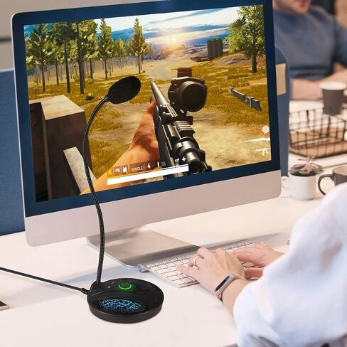 ميكروفون USB، تصميم معقوفة قابل للتعديل 360 درجة، زر كتم الصوت ومؤشر LED، تقنية إلغاء الضوضاء، التوصيل والتشغيل، متوافق مع نظامي التشغيل Windows وMacOS in Kuwait