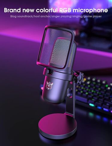 NOOTRY USB Gaming Microphone,PC Mic for PS4/ PS5/ Mac,Condenser Computer Desktop Mic with RGB Light,Mute Touch,Headphone Jack, Pop Filter for Recording,Streaming,Podcasting,YouTube in Kuwait