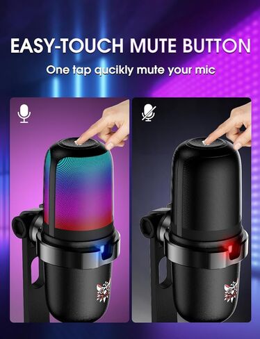NOOTRY USB Gaming Microphone,PC Mic for PS4/ PS5/ Mac,Condenser Computer Desktop Mic with RGB Light,Mute Touch,Headphone Jack, Pop Filter for Recording,Streaming,Podcasting,YouTube in Kuwait