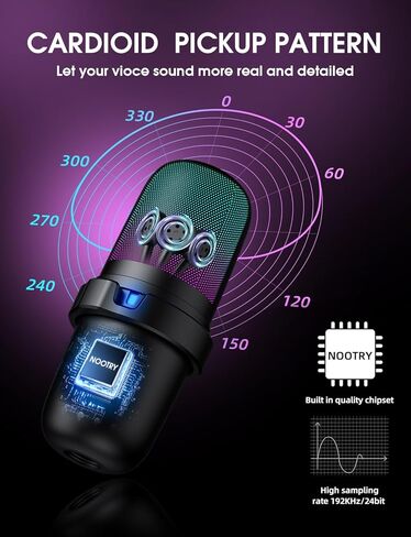NOOTRY USB Gaming Microphone,PC Mic for PS4/ PS5/ Mac,Condenser Computer Desktop Mic with RGB Light,Mute Touch,Headphone Jack, Pop Filter for Recording,Streaming,Podcasting,YouTube in Kuwait