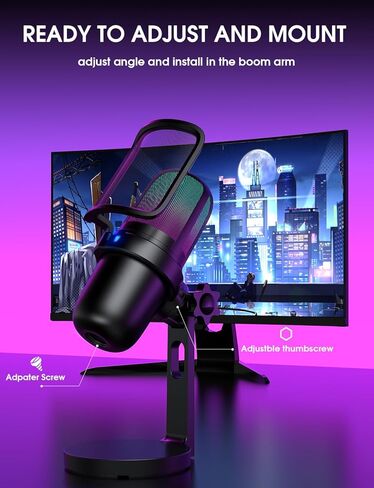 NOOTRY USB Gaming Microphone,PC Mic for PS4/ PS5/ Mac,Condenser Computer Desktop Mic with RGB Light,Mute Touch,Headphone Jack, Pop Filter for Recording,Streaming,Podcasting,YouTube in Kuwait